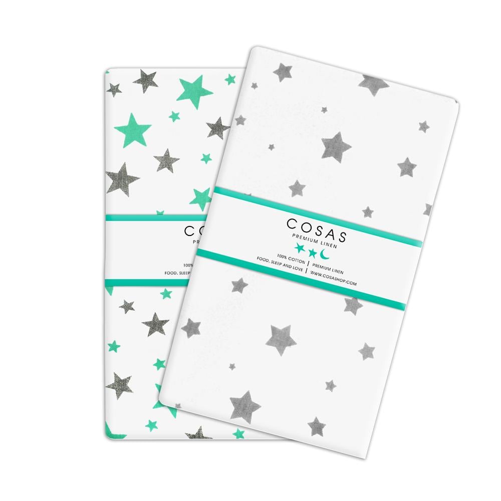 Набір дитячих простирадл COSAS на резинці Stars mint grey/stars grey (4822052023822)
