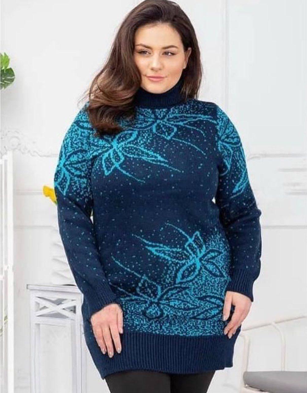 Светр довгий під горло жіночий р. 48-52 Синьо-бірюзовий (ЦВ04)