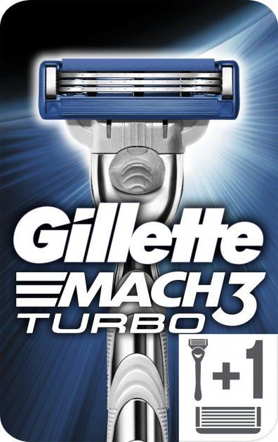 Станок для гоління чоловічий Mach 3 Gillette Mach3 Turbo з 2 змінними картриджами - фото 1