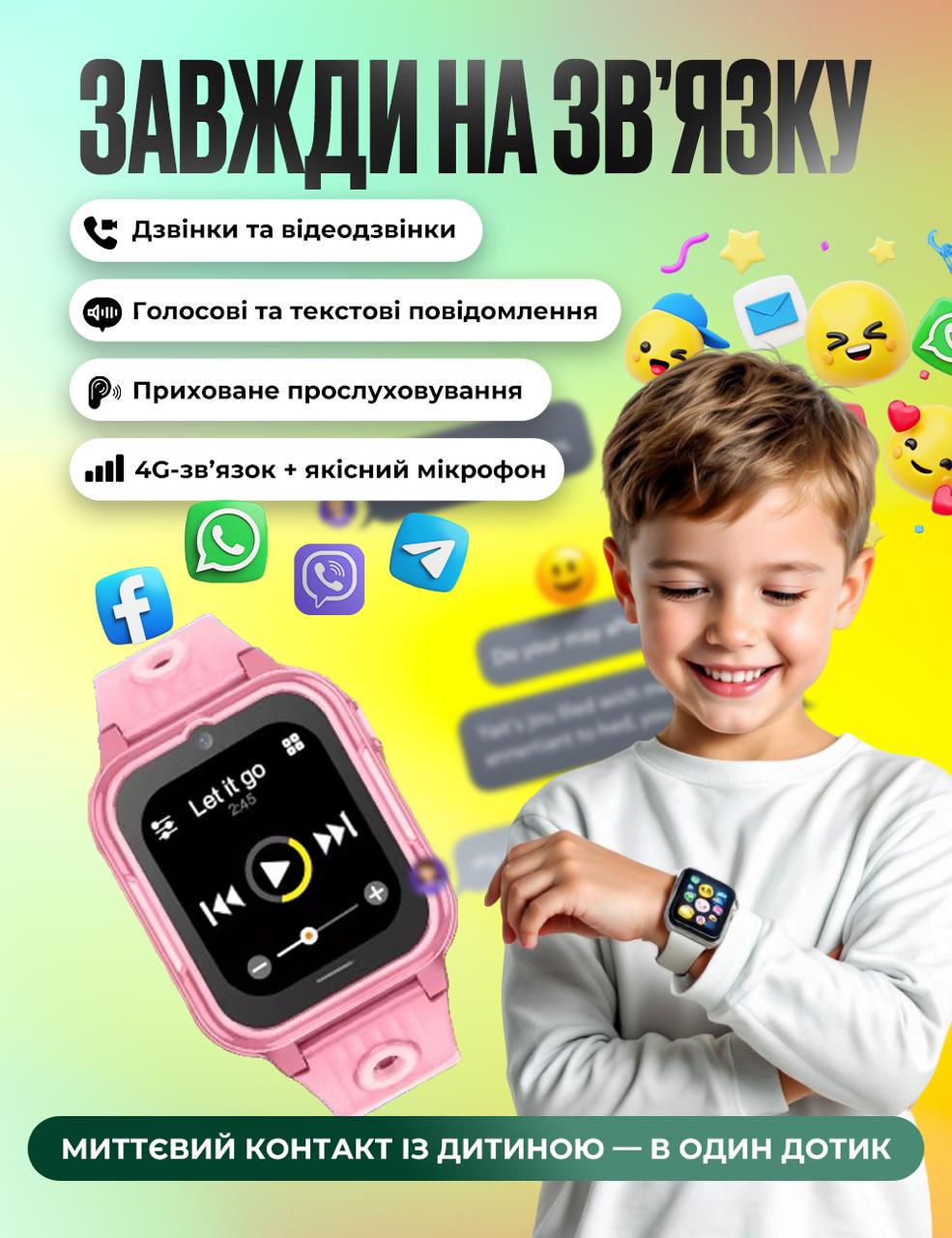Смарт-годинник дитячий D38 з SIM картою GPS прослуховуванням відеодзвінком 4G Play Market Операційна система Android OS Рожевий - фото 5