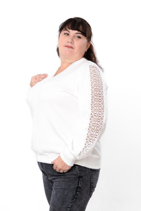 Джемпер ангоровий для жінки плюс сайз однотонний з мереживом Носи Своє р. 58/60 Білий (18099) - фото 3 Джемпер ангоровий для жінки плюс сайз однотонний з мереживом Носи Своє р. 58/60 Білий (18099) - фото 3