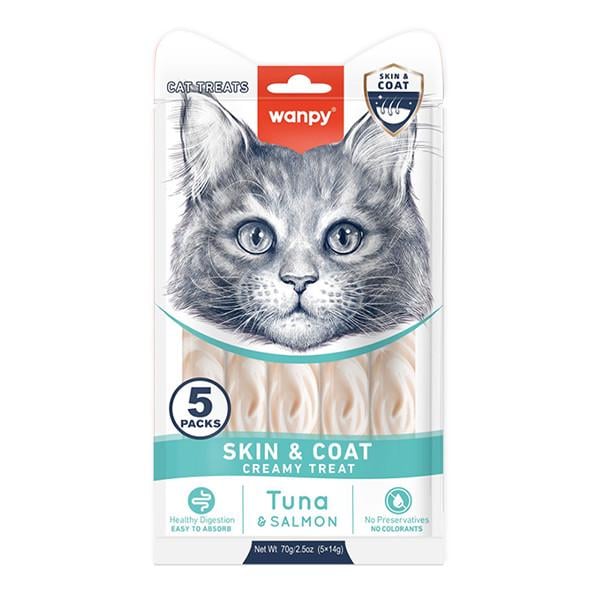 Лакомство функциональное жидкое для котов Wanpy Functional Creamy Lickable Treat Skin&Coat кожа и шерсть (RAC-67)