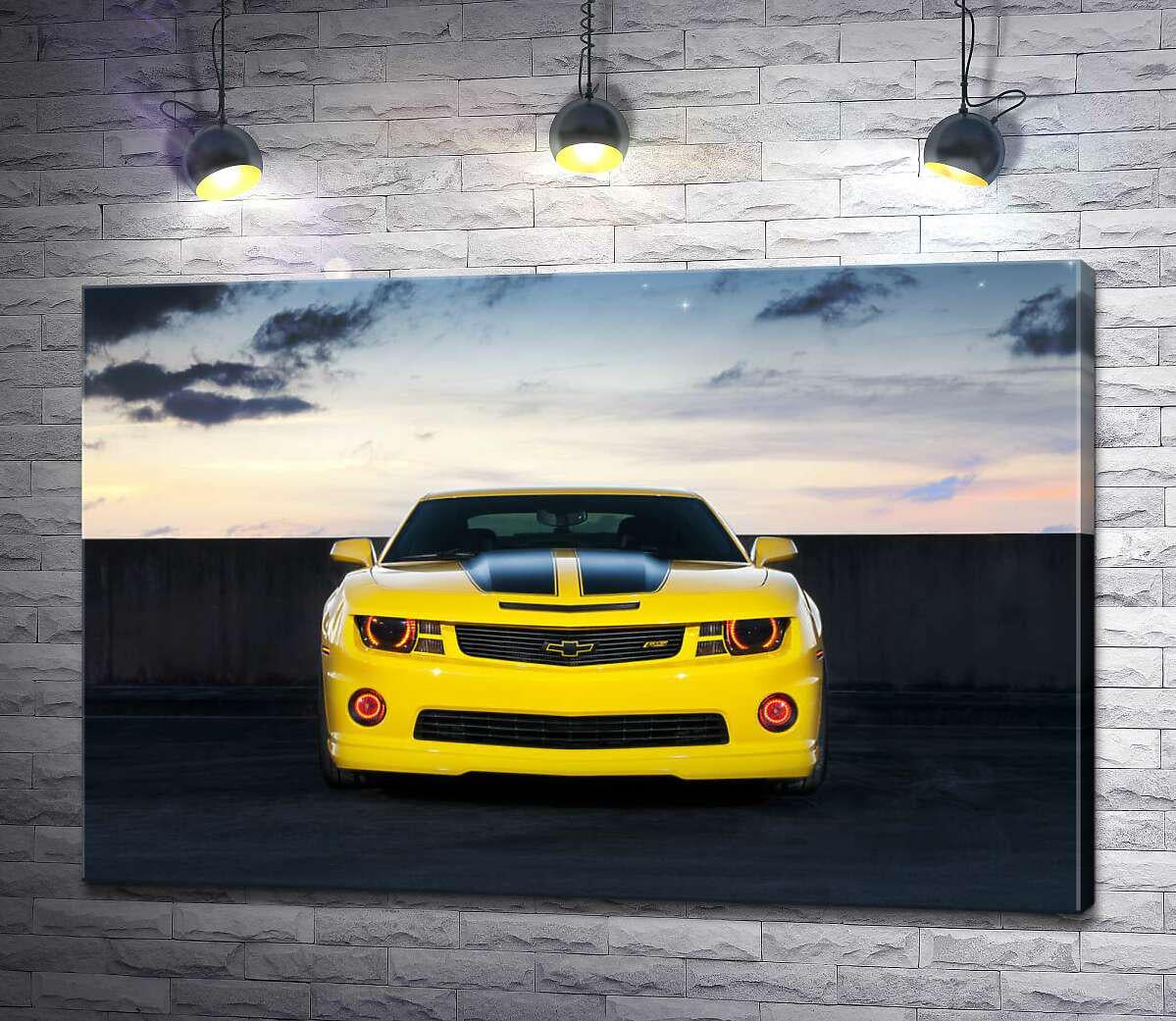Картина ArtPoster Блеск желтой поверхности автомобиля Chevrolet Camaro 130x86 см Модуль №1 (000773)