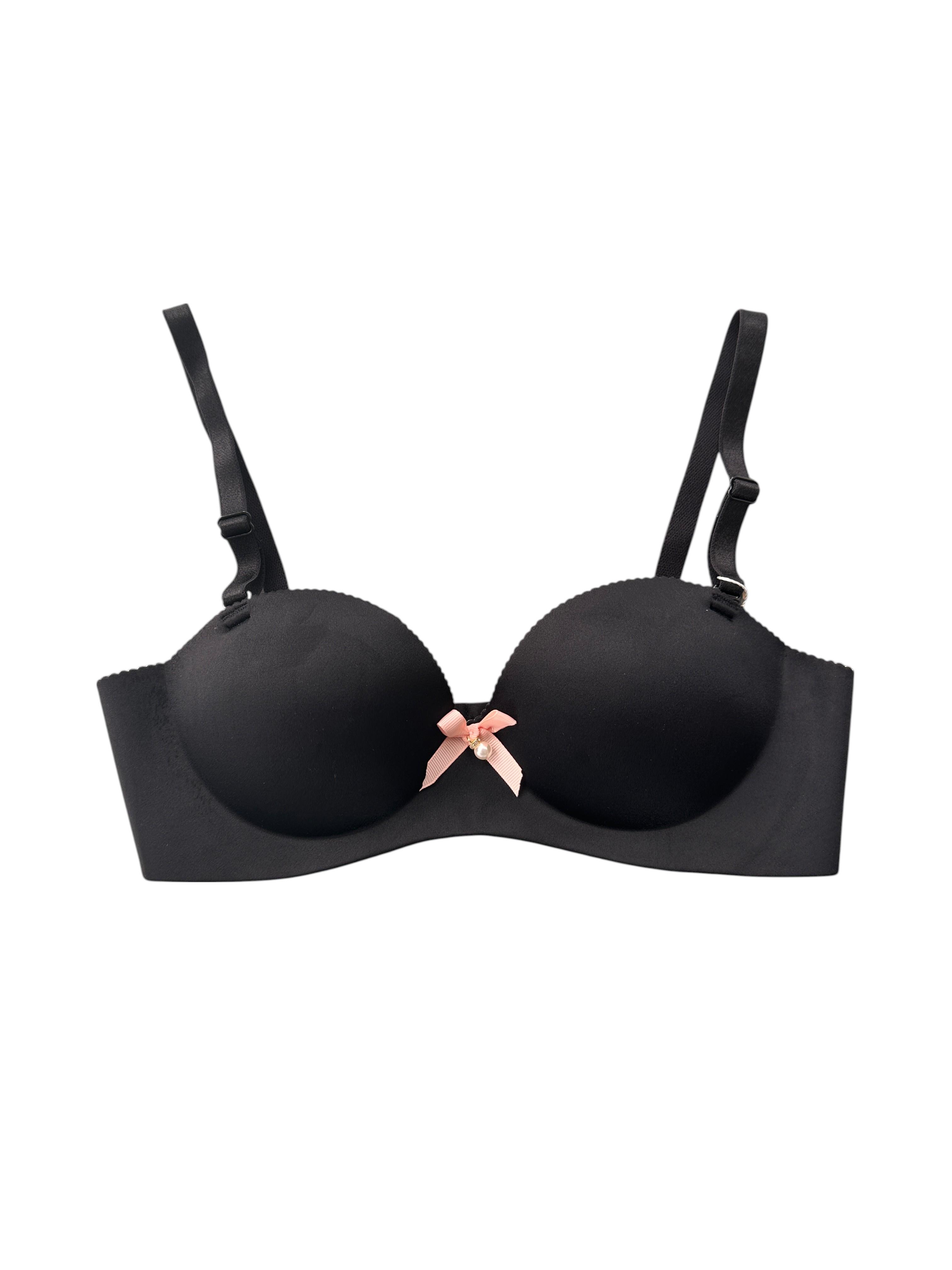 Бюст бесшовный без косточек бантик с двойным пуш-ап 80В Черный (3388)