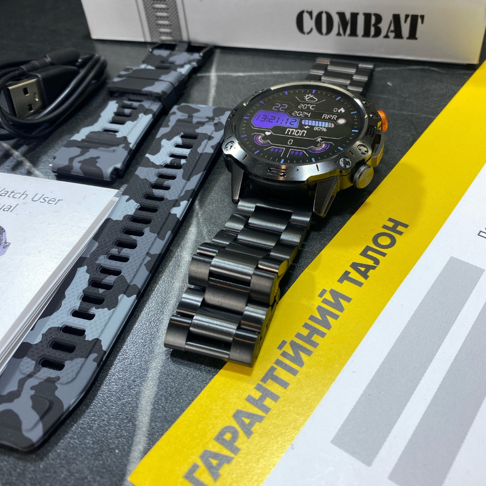 Смарт-годинник чоловічий круглий Modfit Combat Pro з металевим ремінцем/функцією дзвінка Чорний (1077-0269Pro) - фото 7