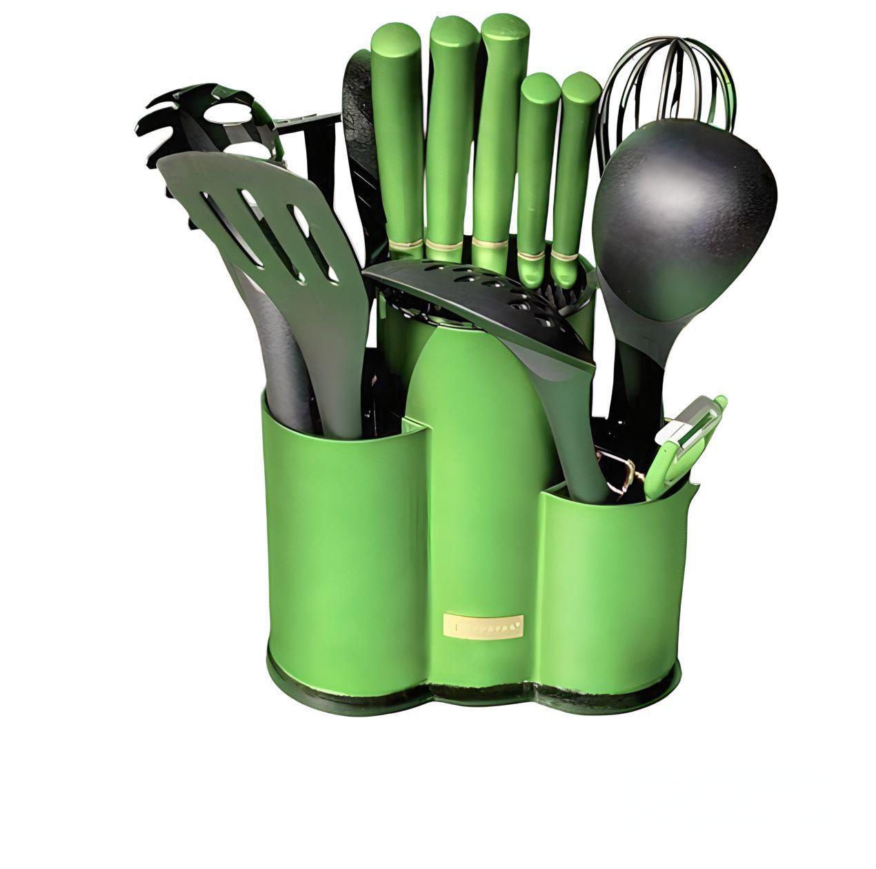 Набір ножів Edenberg EB-11099 + кухонне приладдя з підставкою 14 пр. Зелений (9258429)