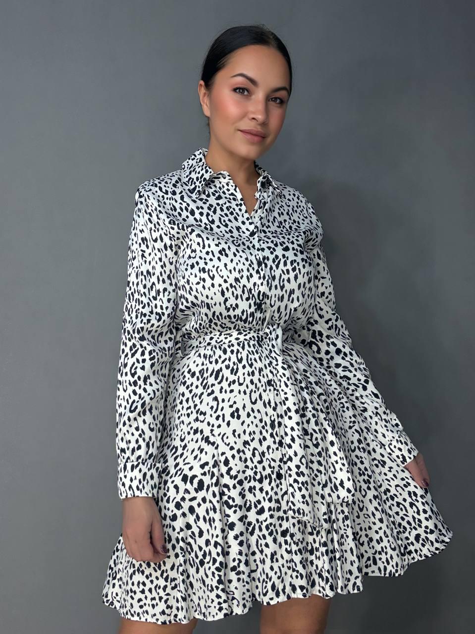 Сукня жіноча MIX RAY 4219 леопардовий принт коротка на гудзиках з пасок L Білий (1418) - фото 5 Сукня жіноча MIX RAY 4219 леопардовий принт коротка на гудзиках з пасок L Білий (1418) - фото 5