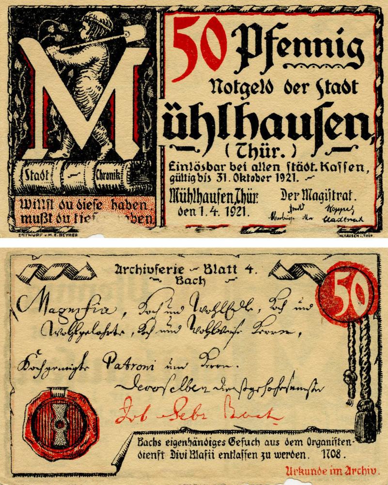 Коллекционная банкнота Германия Нотгельд 50 пфеннигов 1921 F-VF Мюльхаузен (Б18678)