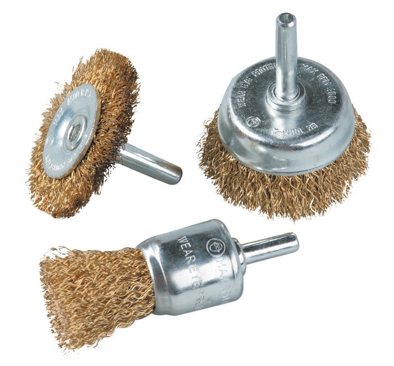 Набір щіток MasterTool торцевих 25/50 мм/дискова 50 мм з латуньованого рифленого дроту зі стрижнем 3 шт. (19-9300)