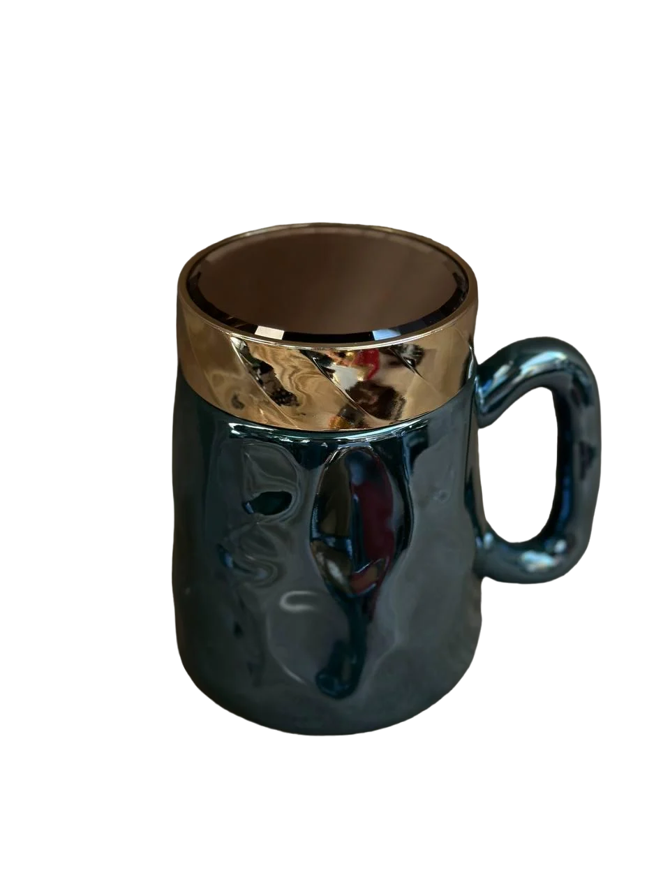 Чашка Happy Life HP7195GR керамическая в зеркальной глазури с крышкой 450 мл Бирюзовый (21038304)