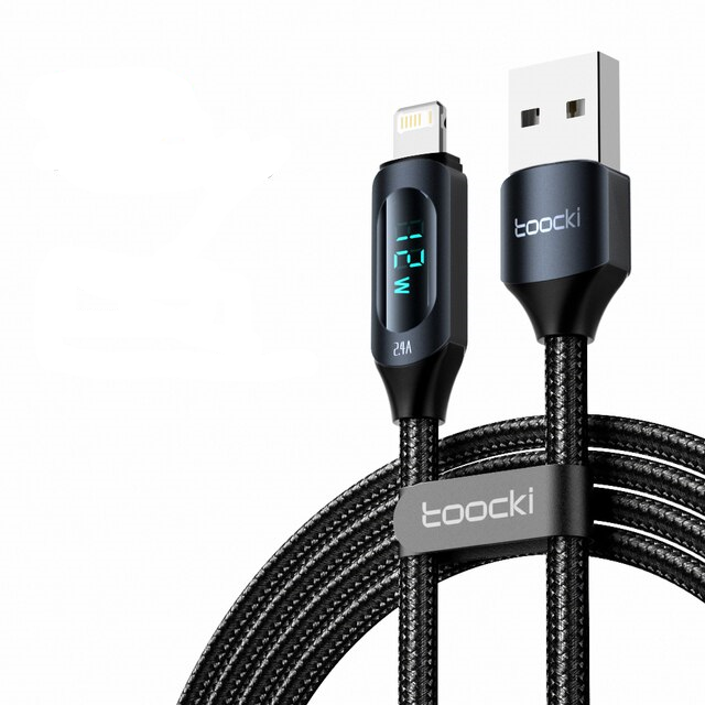 Кабель Toocki 2.4A USB A-Lightning 1 м Черный (18903884)
