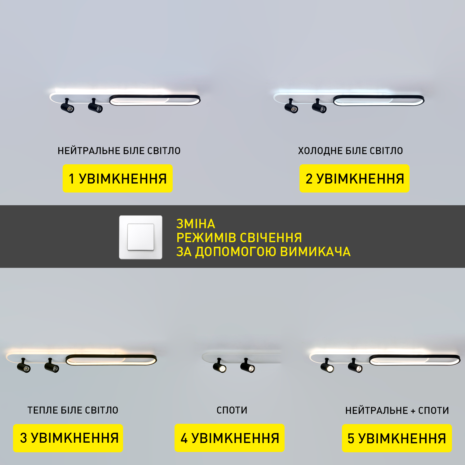 Люстра світлодіодна ESLLSE EDINBURGH 2LR з пультом 70/4 Вт 1000x130 мм Чорно-білий (10213) - фото 4