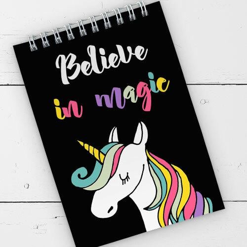 Блокнот на пружине Presentville А6 "Believe in magic" Единорог 9,5х14 см (BL6_19D001)