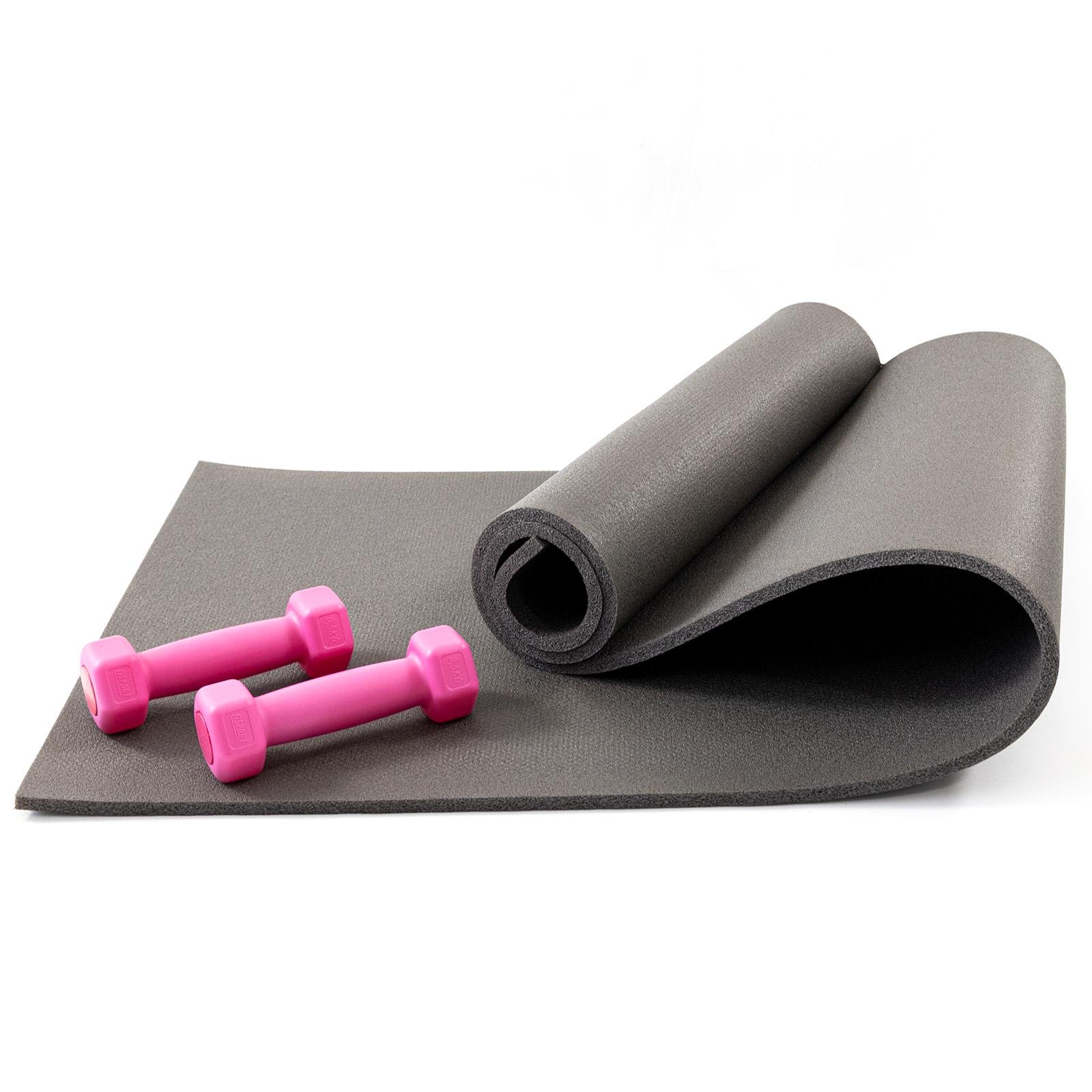 Килимок для фітнесу OSPORT Set 67 із гантелями 0,5 кг 2 шт. Сіро-рожевий (n-0097)