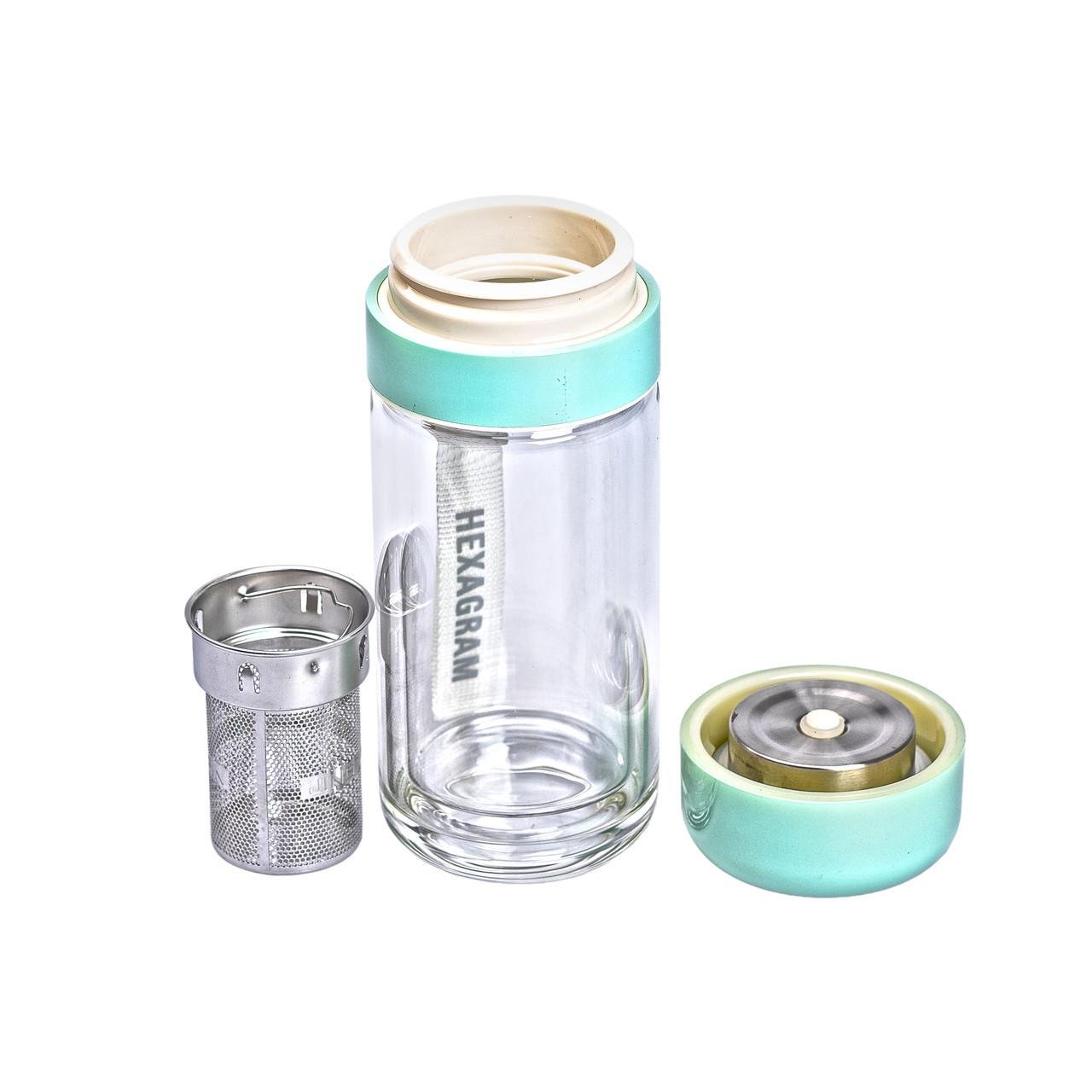 Термос стеклянный Hexagram с двойными стенками и заварником 240 мл Зеленый (2431236547) - фото 2 Термос стеклянный Hexagram с двойными стенками и заварником 240 мл Зеленый (2431236547) - фото 2