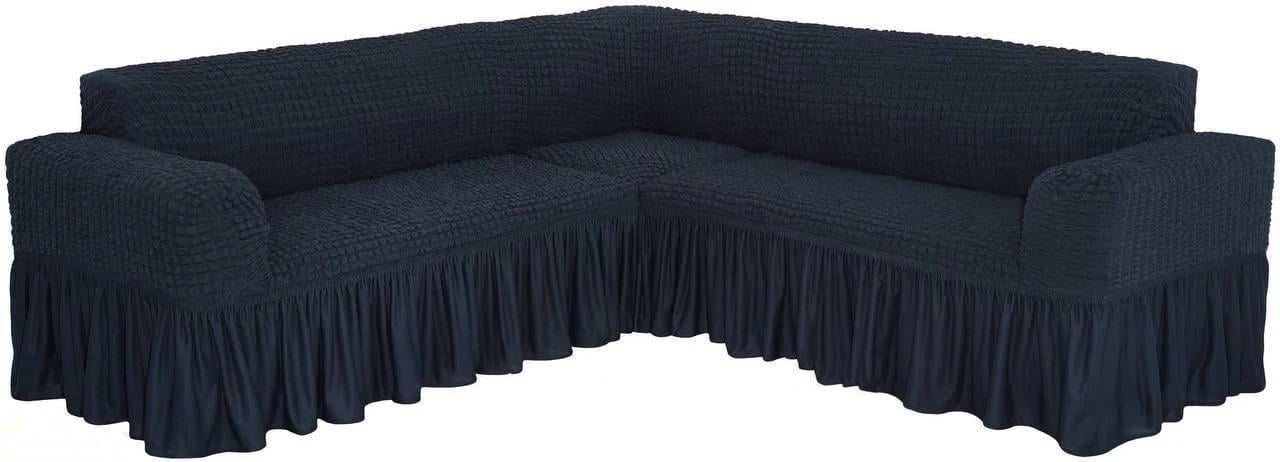 Чехол натяжной на угловой диван С оборкой Графитовый (18882651)