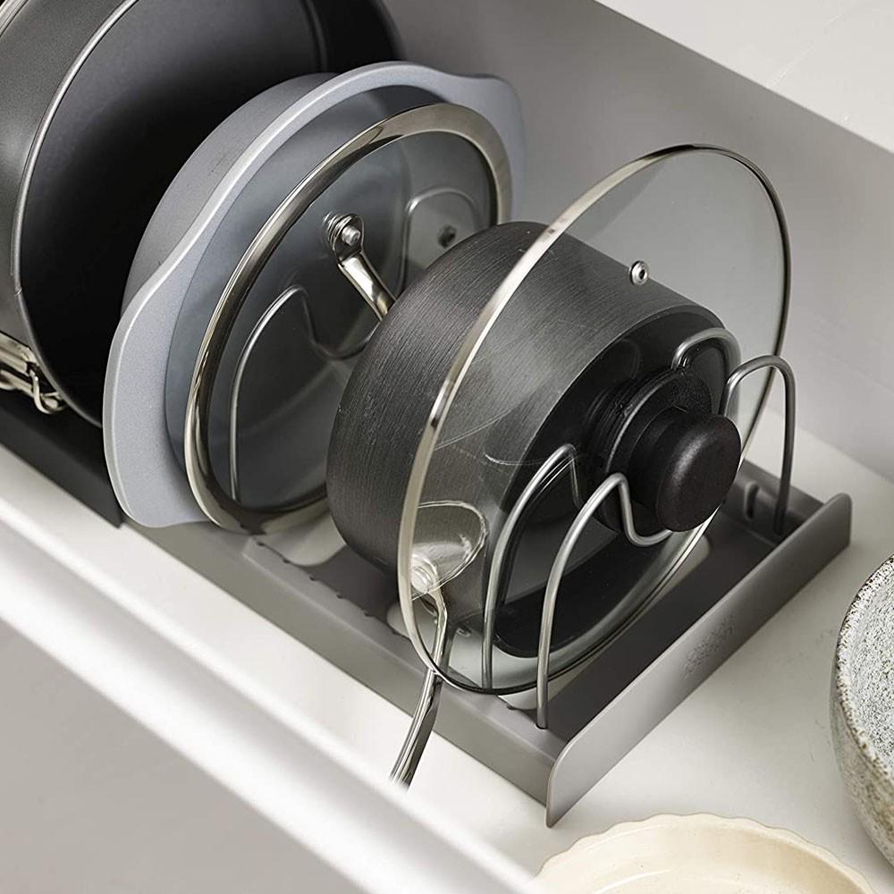 Органайзер розсувний ES-8765 для кришок і посуду з піддоном Grey (784780618) - фото 7 Органайзер розсувний ES-8765 для кришок і посуду з піддоном Grey (784780618) - фото 7