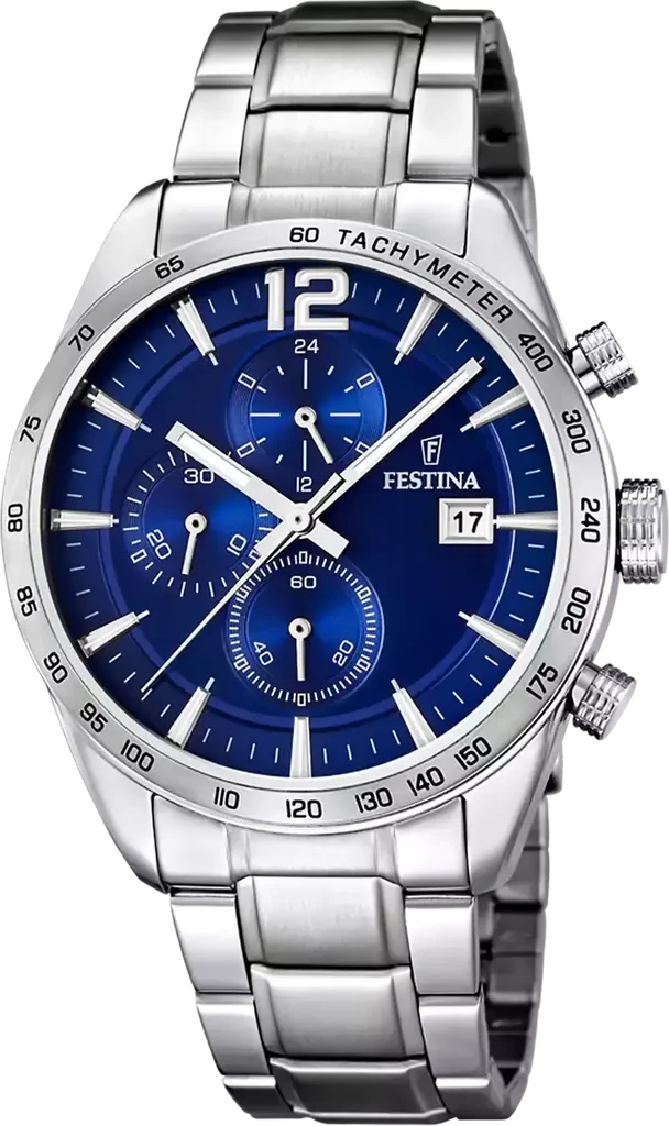 Наручные часы мужские Festina F16759/3 Timeless Chronograph со стальным корпусом WR 50 м и синим циферблатом