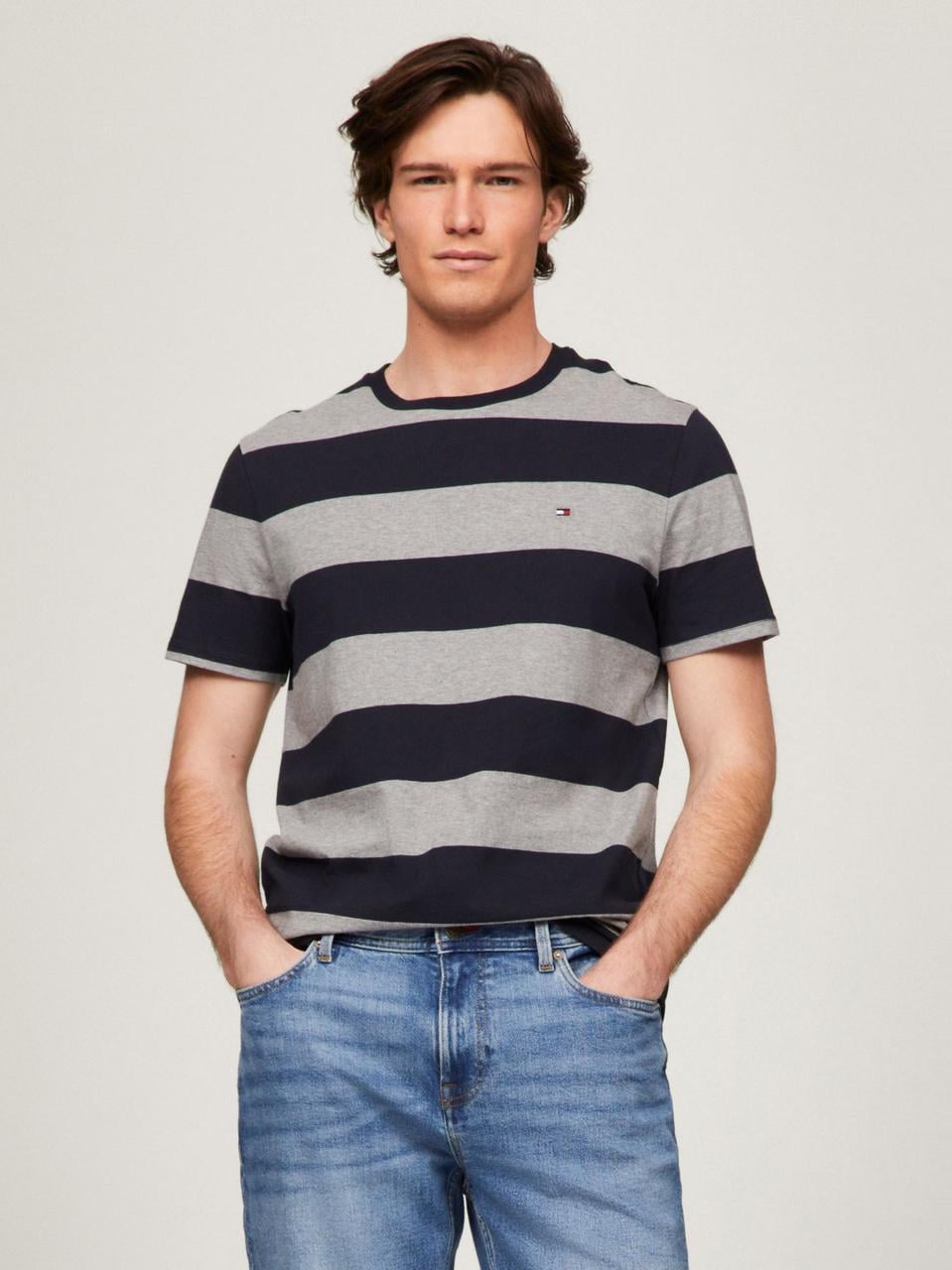 Футболка мужская Tommy Hilfiger Rugby Stripe в полосу М Серый (18664318959)