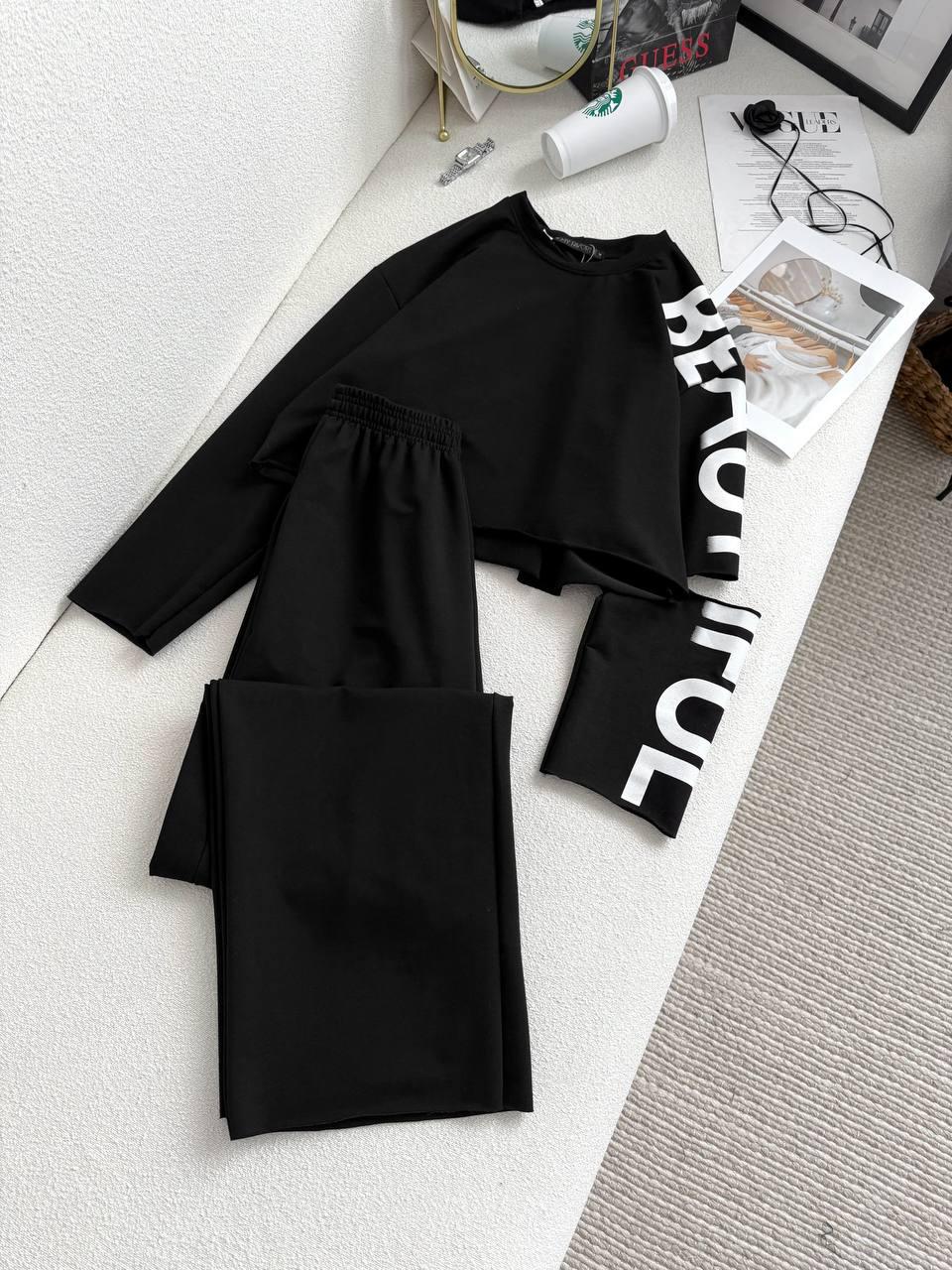 Прогулочный костюм женский Lemon oversize двунит пенье с акцентным принтом р. 42-44 Черный (od-20066-3)