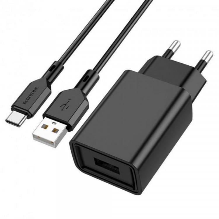 Мережевий зарядний пристрій Borofone BA68A 1USB/2,1A Type-C Black