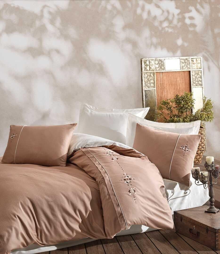 Комплект постельного белья Cotton area Shaheser Lotus Mina с вышивкой евро сатин 597 Бежевый (DR012703)
