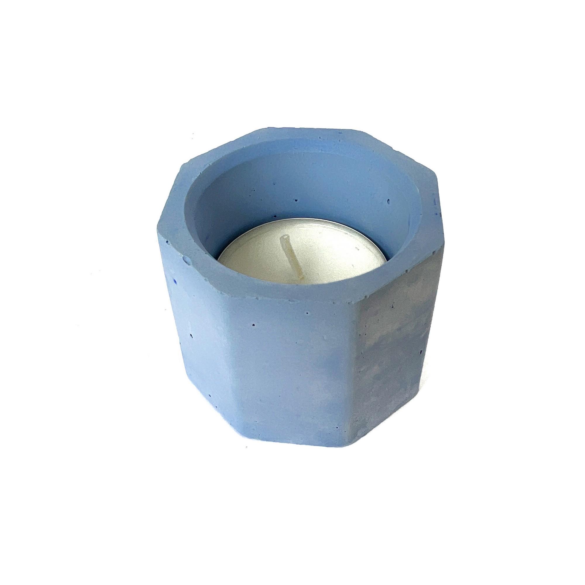 Подсвечник из гипса восьмиугольник со свечой-таблеткой Голубой матовый (GPAN0001_42)