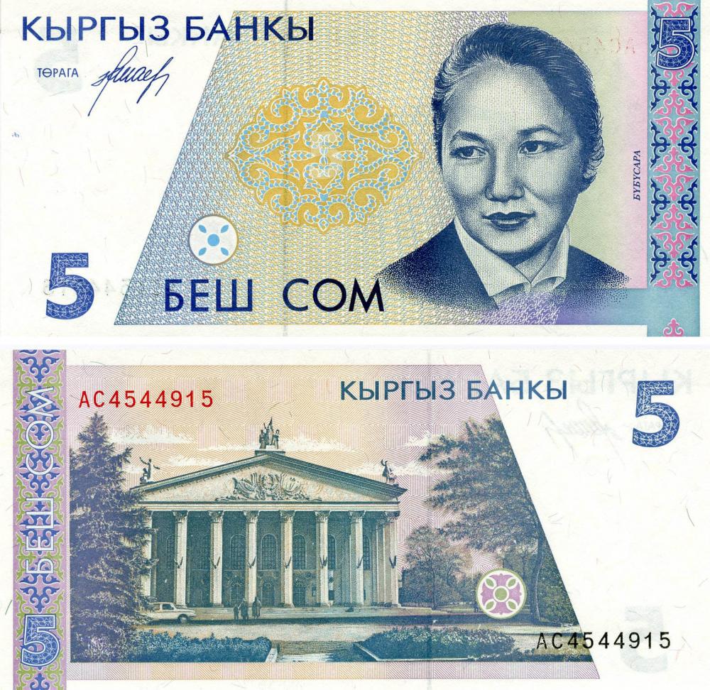 Коллекционная банкнота Киргизия 5 сом 1994 UNC P8 (Б12631)