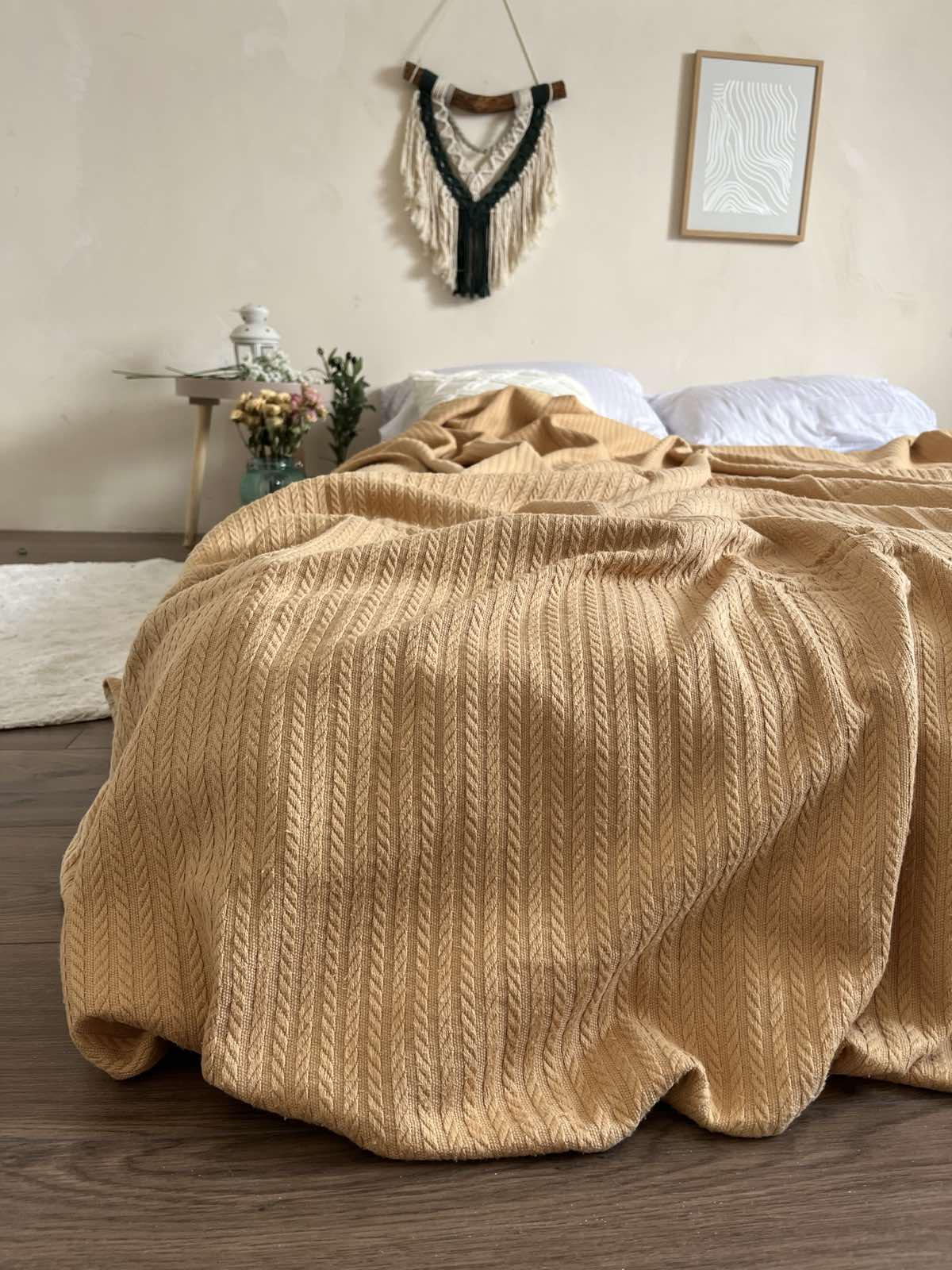 Покрывало летнее Косичка хлопок 140х200 см Карамельный (18093914) - фото 4 Покрывало летнее Косичка хлопок 140х200 см Карамельный (18093914) - фото 4