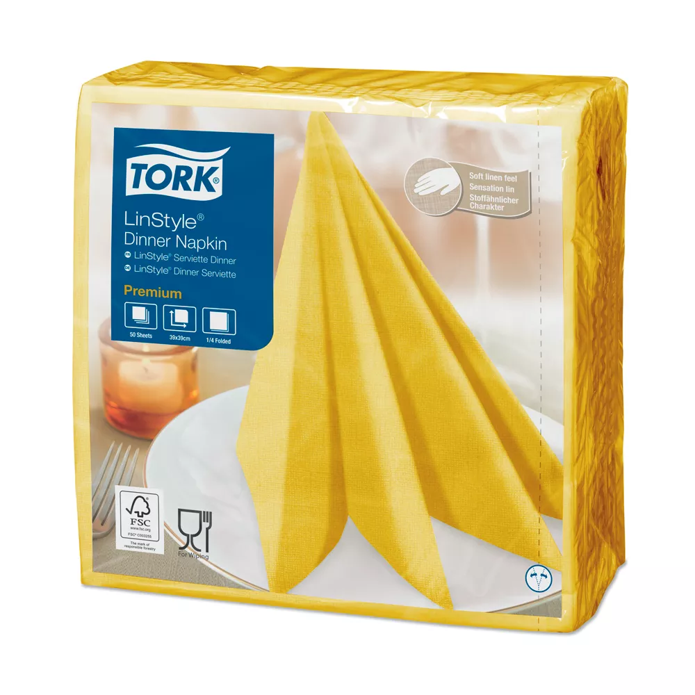 Серветки сервірувальні Tork Linstyle один шар 39х39 мм 50 шт. Гірчичний (478859)