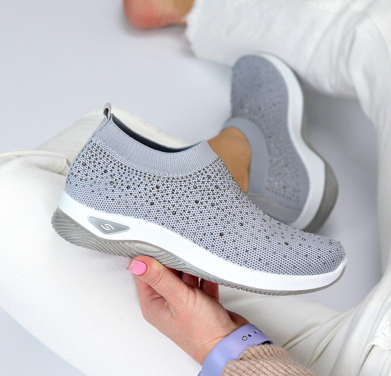 Мокасины женские текстильные со стразами р. 40 25,5 см Серый (00940) - фото 6 Мокасины женские текстильные со стразами р. 40 25,5 см Серый (00940) - фото 6