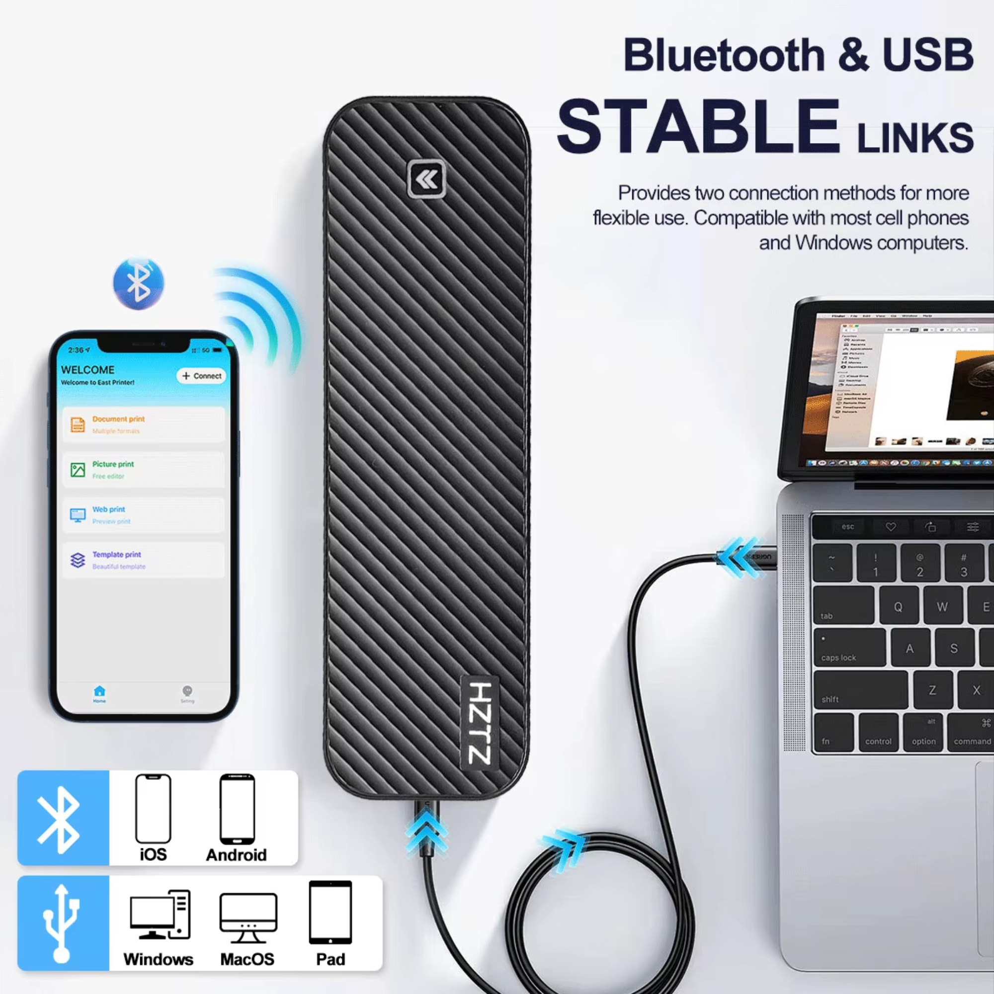 Термопринтер Inkless Portable A4/чехол/2 рулона термо бумаги/5 листов бумаги для трансфера тату (26397162) - фото 7