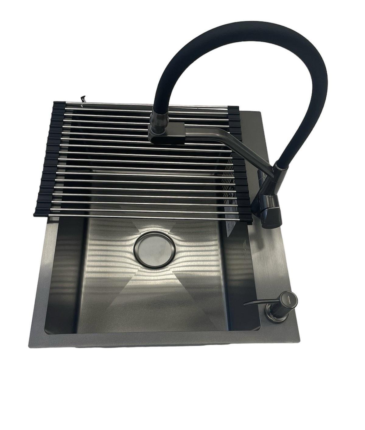 Набор мойка для кухни Lidz H6050B PVD Brush встроенная 30/08 и смеситель для кухни с подключением к фильтру Kroner