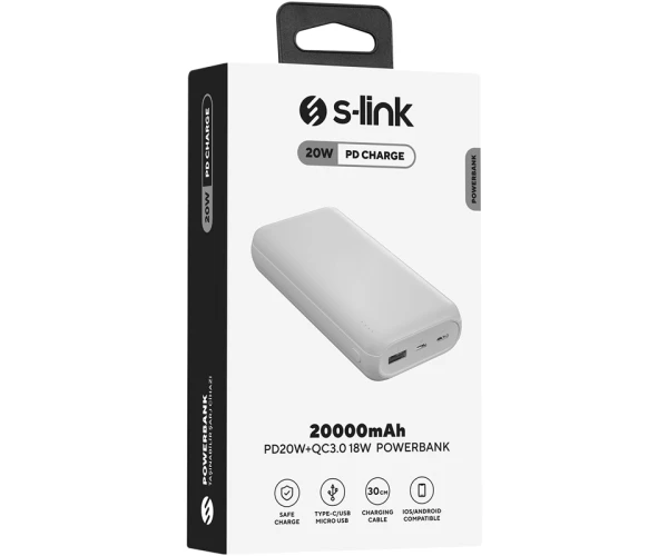 Батарея портативная S-Link G205 QC3,0 18W 20000 mAh White - фото 2