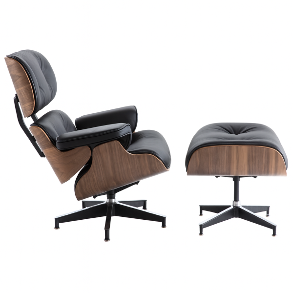 Кресло с отоманкой Релакс кожа Черный/Орех (30584986)