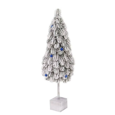 Ялинка штучна лита засніжена з кульками на дерев'яній підставці 62 см (49488)