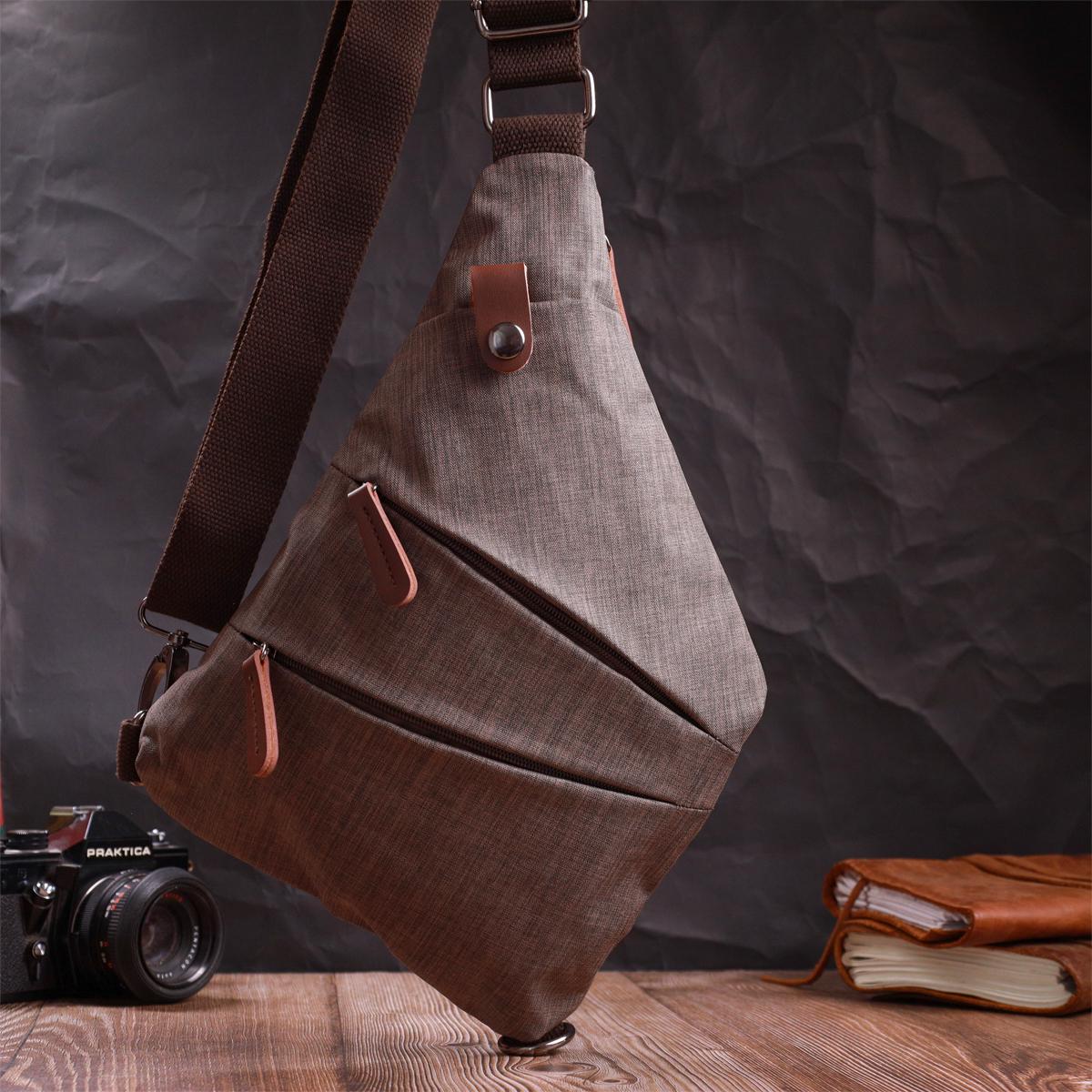 Мужская сумка через плечо Vintage Bag 22198 из текстиля Песочный - фото 7