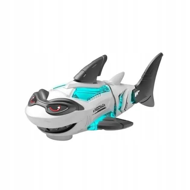 Інтерактивна механічна іграшка Mecha Акула з музикою та світлом Білий (3382)