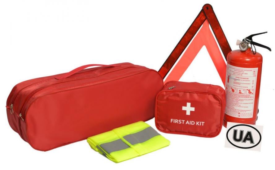 Набор автомобилиста Евростандарт универсальный аптечка/жилет/огнетушитель 50х18х17 см Red (117984)