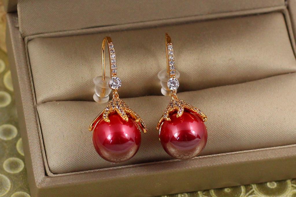 Серьги Xuping Jewelry орешник с красной жемчужиной 3,3 см Золотистый (27471745)