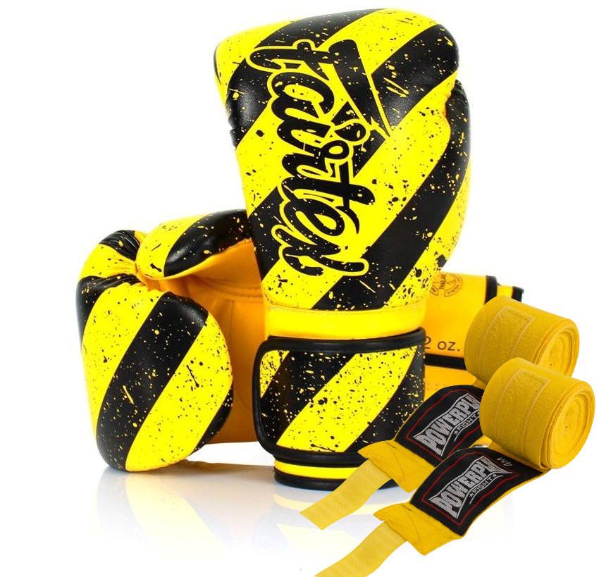 Перчатки боксерские FAIRTEX BGV14Y 12 унций бинты в комплекте Yellow/Black (3019820703)