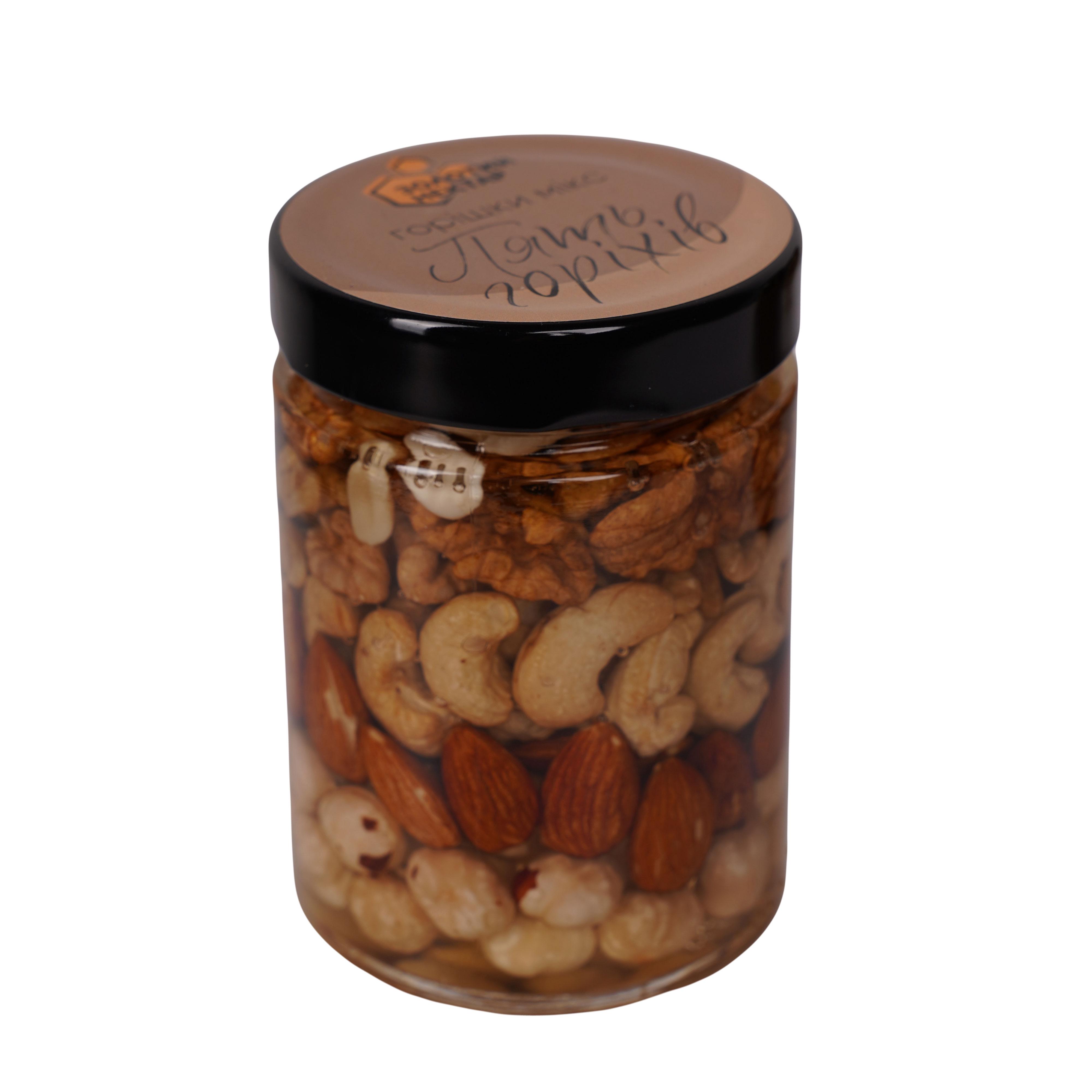 Мед акацієвий Золотий Нектар з арахісом/волоським горіхом/мигдалем/фундуком та кеш'ю у склі 540 г