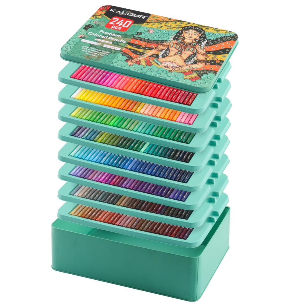 Набір кольорових олівців KALOUR в металевому пеналі 240 кольорів (1373371)