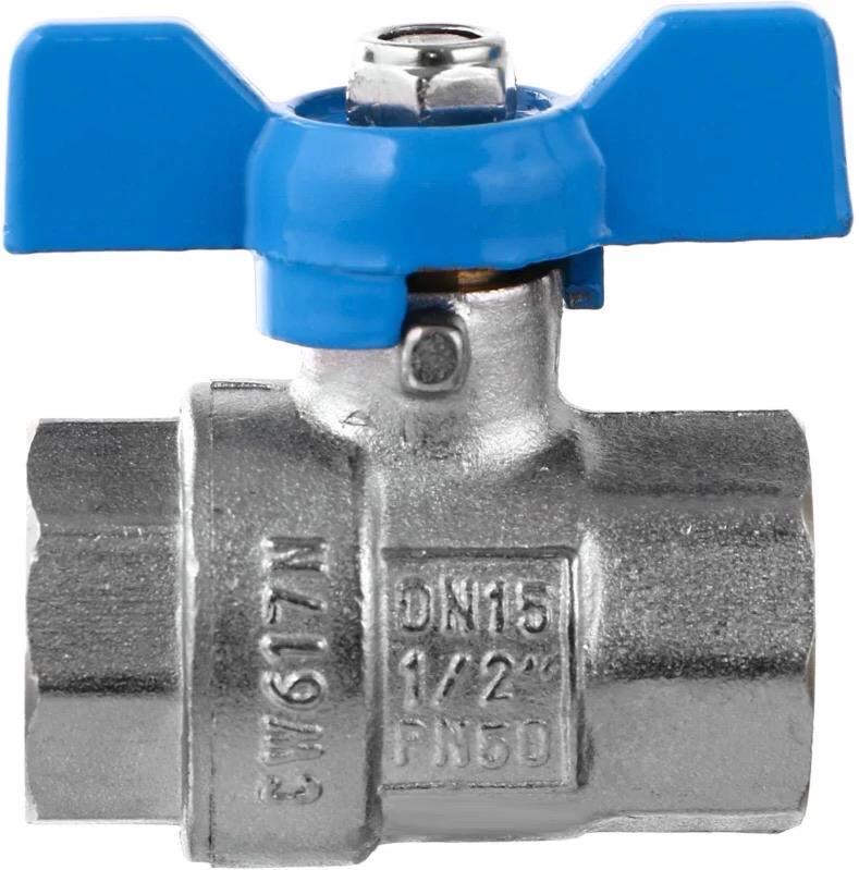 Кран шаровой Gross Optimal DN15 1/2" В-В для воды ручка бабочка Синий (005913)