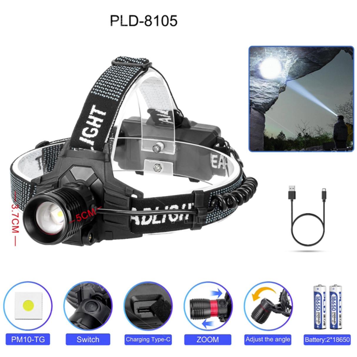 Ліхтар налобний Bailong 1 режим PM10-TG/2x18650/ЗУ Type-C/zoom White Laser Led (8105) - фото 3 Ліхтар налобний Bailong 1 режим PM10-TG/2x18650/ЗУ Type-C/zoom White Laser Led (8105) - фото 3