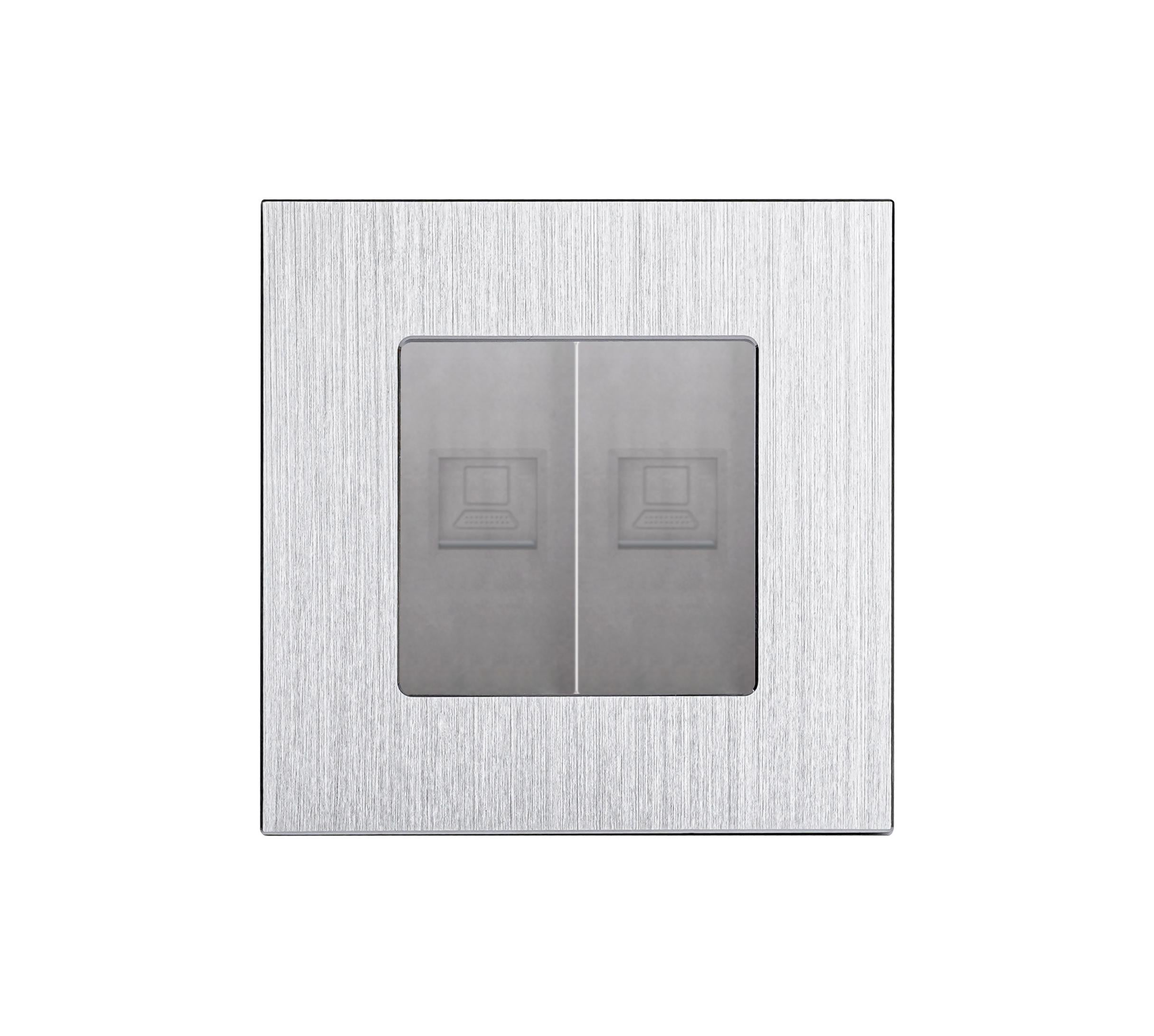 Розетка компьютерная двойная WALLPAD RJ-45 дизайнерская настенная алюминиевая рамка Серый (WP-CAT6CAT6-GY)