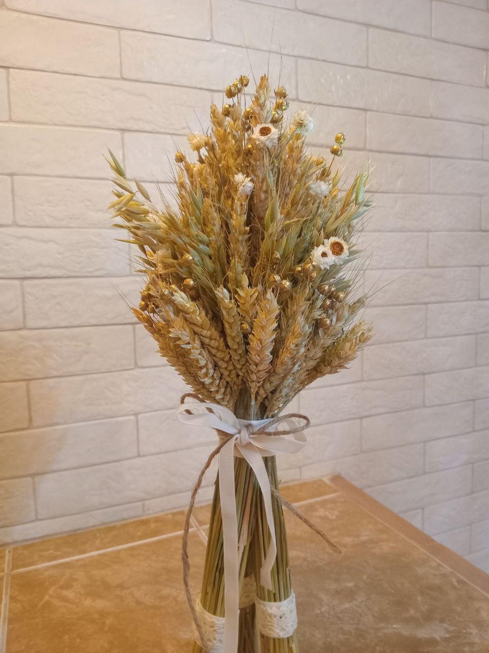 Дидух рождественский из колосья пшеницы/льна и овса на трех ножках 40-45 см с белой лентой (2814661741) - фото 7 Дидух рождественский из колосья пшеницы/льна и овса на трех ножках 40-45 см с белой лентой (2814661741) - фото 7