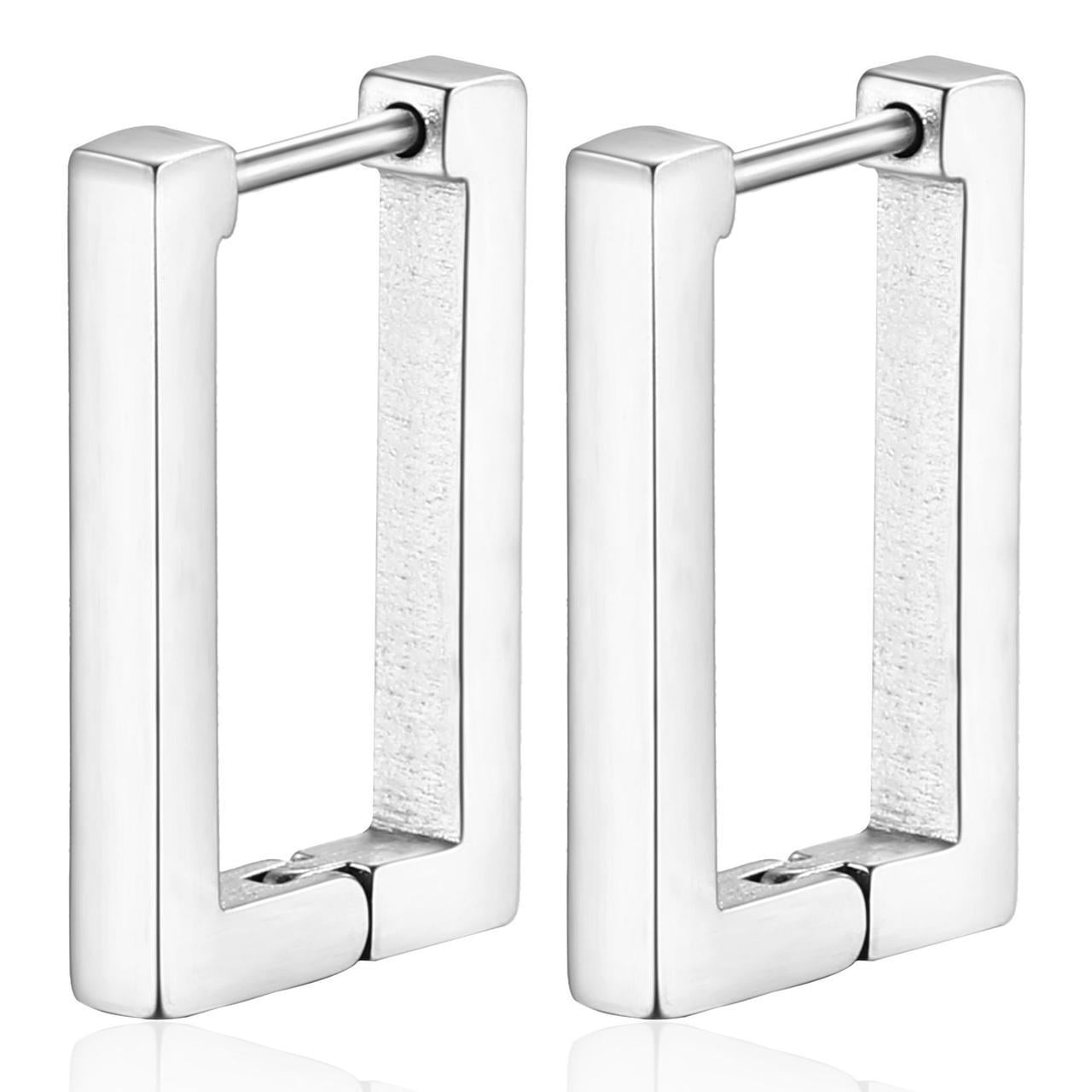 Серьги Конго Rectangular нержавеющая сталь 17х13х3 мм 1 пара Платиновый (ФН1730с01)