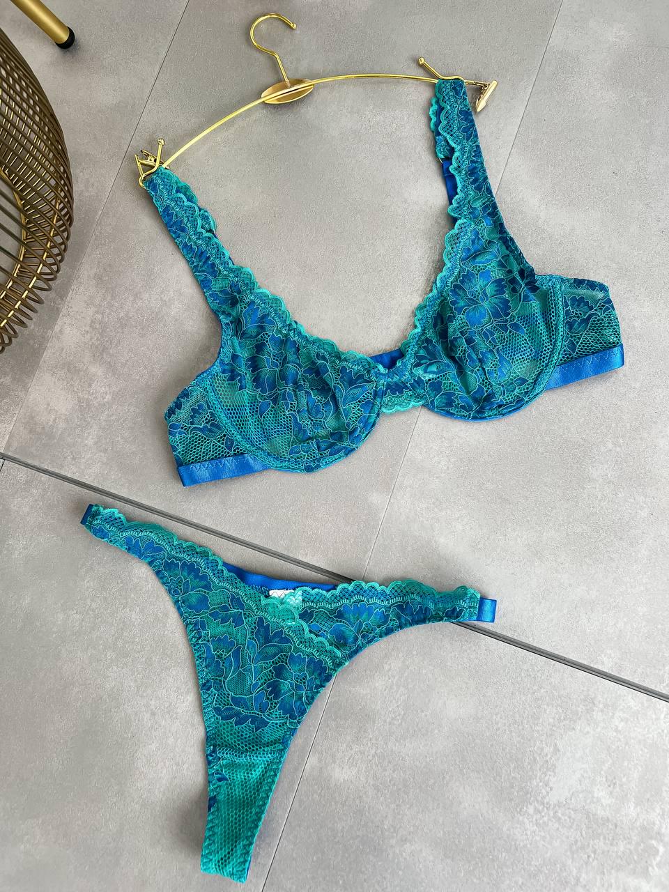 Комплект нижнего белья кружевной M Бирюзовый (DO2219) - фото 7 Комплект нижнего белья кружевной M Бирюзовый (DO2219) - фото 7