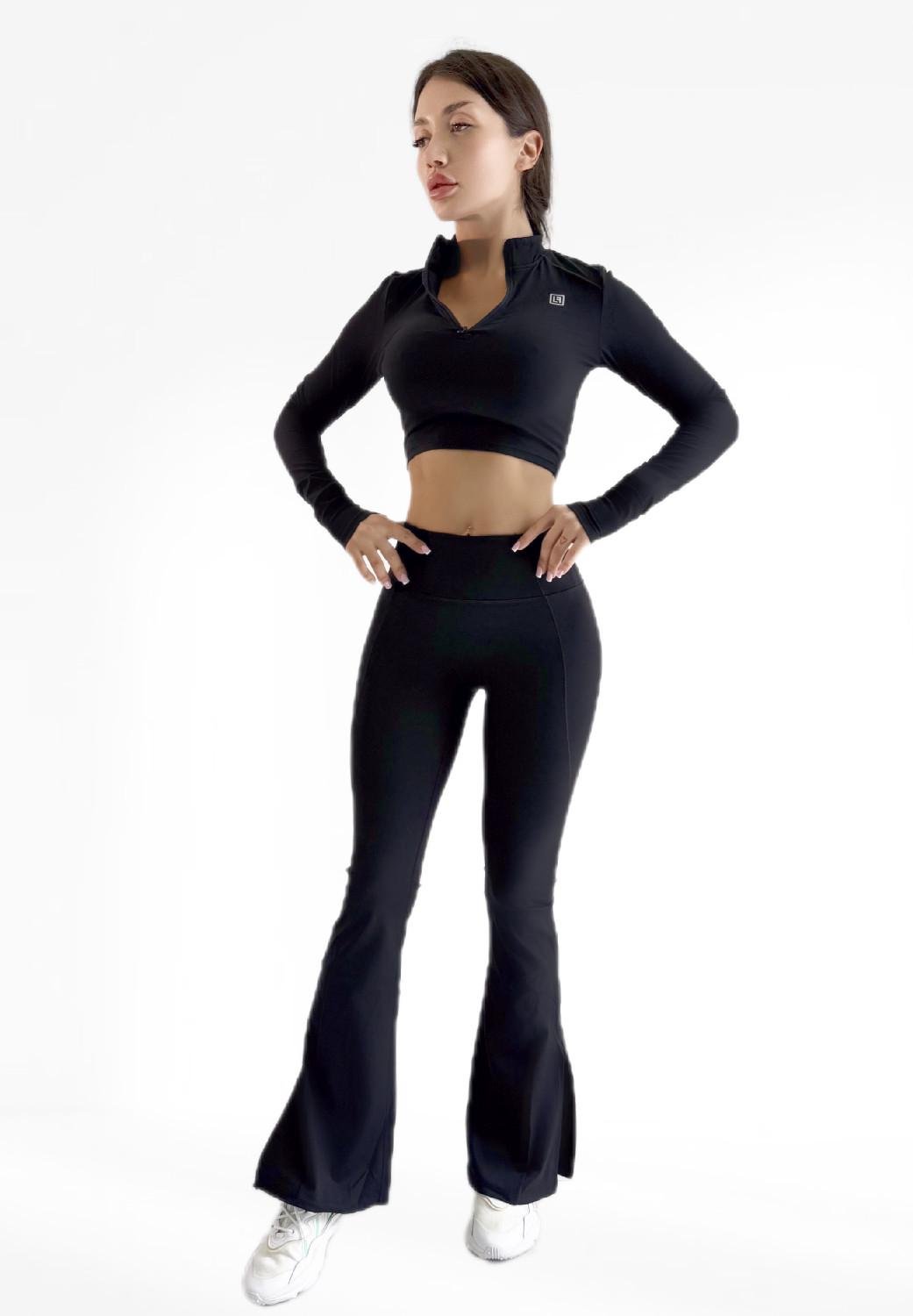 Костюм для фитнеса женский LILAFIT лосины клеш/кофта с длинным рукавом L Черный (LFS000165)